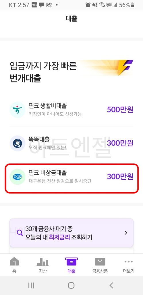 핀크 비상금대출 신청